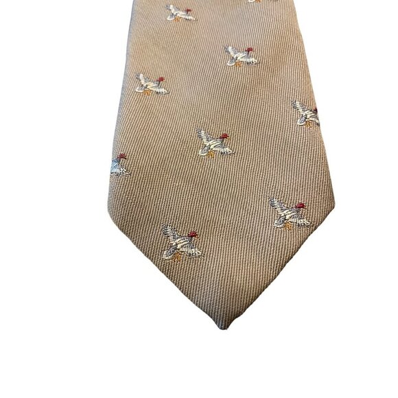 Vintage 60s Robert Talbott Hand Sewn Tan Tie with Duck Embroidery - Picture 2 of 4